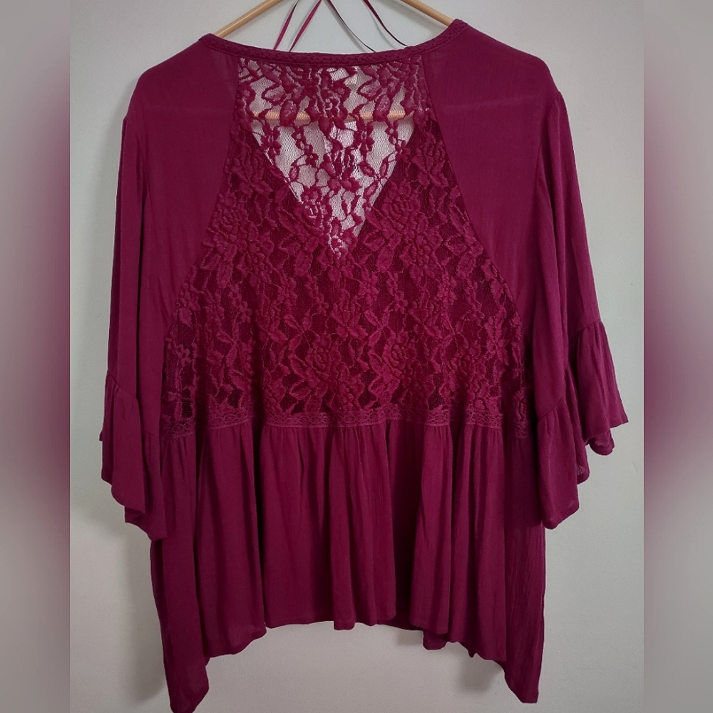 Boho Lace Top Wine Color NWT - Picture 9 of 16
